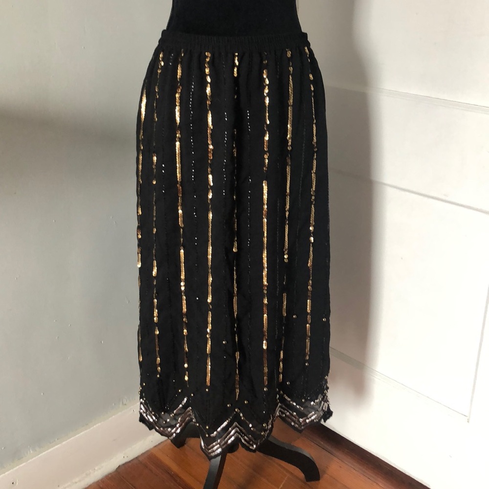 Beaded Chiffon black and gold sequin skirt